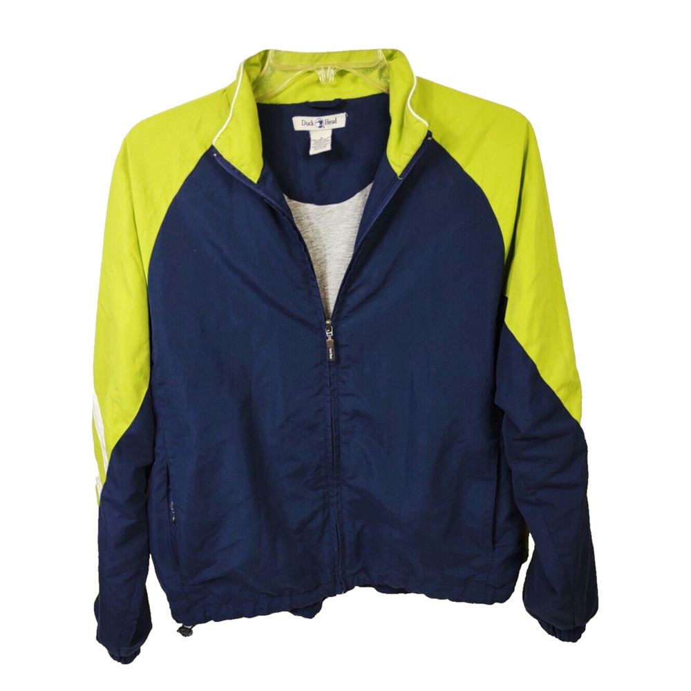 Duck Head Windbreaker Jacket Lightweight Size S Green Blue Zip Pockets Lined
